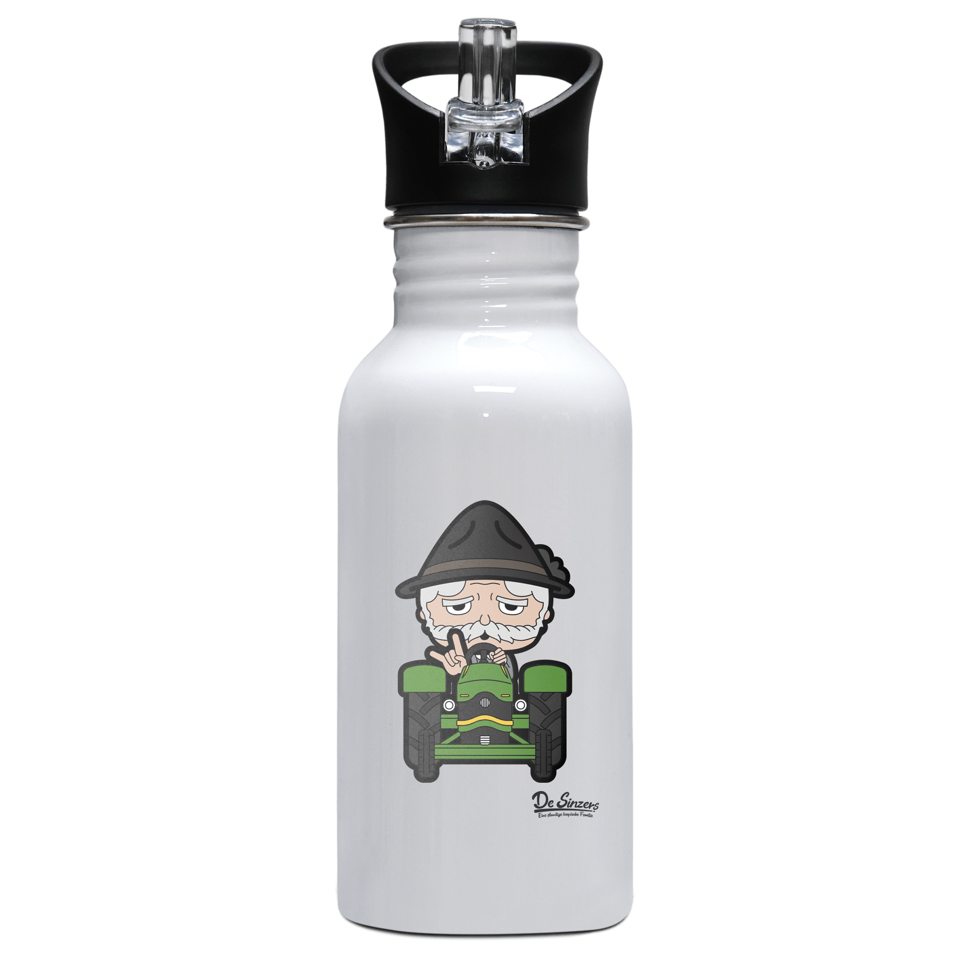 Da Oid Sinzer Bulldog Edelstahl Trinkflasche mit klappbarem Mundstueck 500ml Weiss Rotwand Front Da Oid Sinzer Bulldog Edelstahl Trinkflasche mit klappbarem Mundstueck 500ml Weiss Rotwand Front