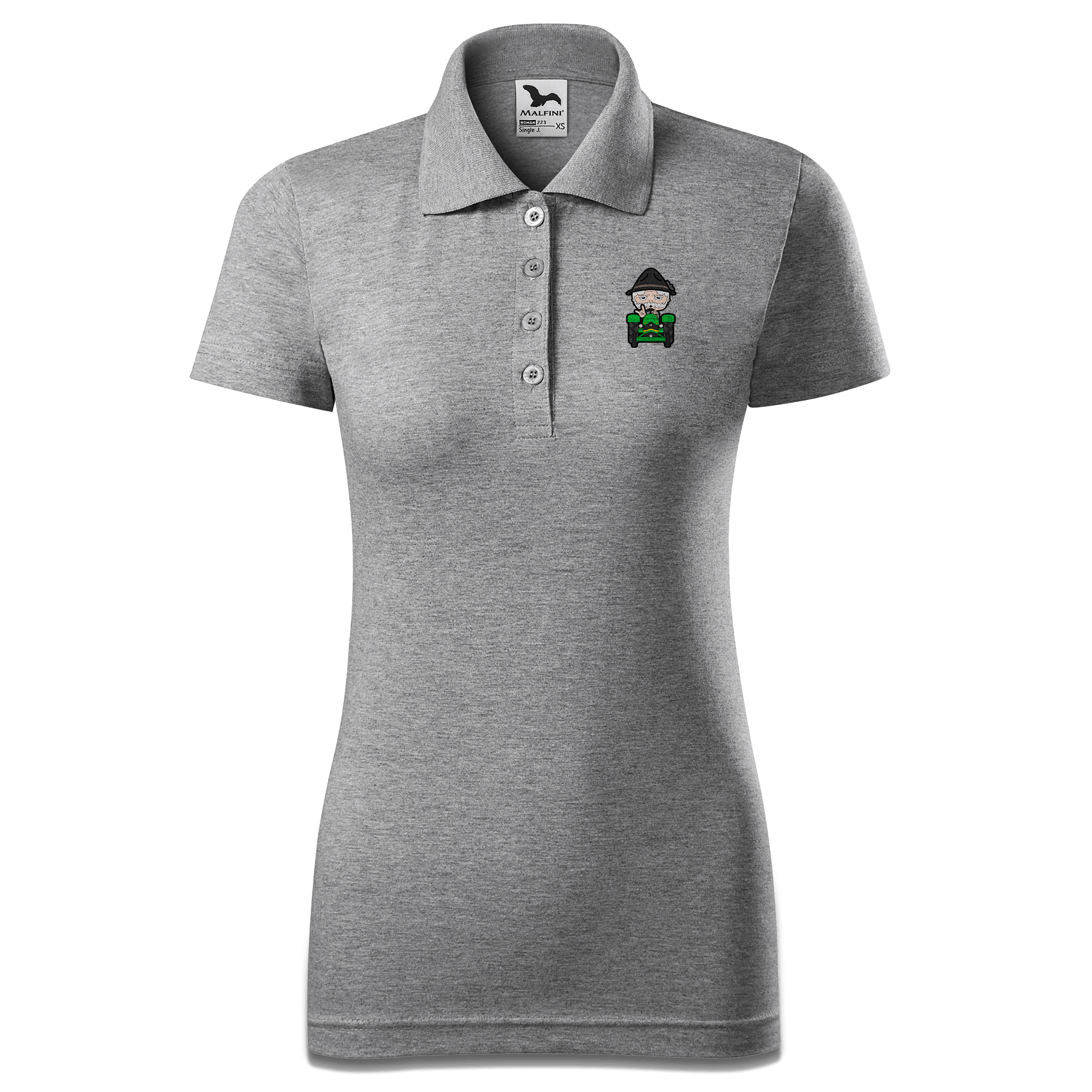 Da Oid Sinzer Bulldog Polo Shirt Damen Grau Meliert Lack Front Da Oid Sinzer Bulldog Polo Shirt Damen Grau Meliert Lack Front