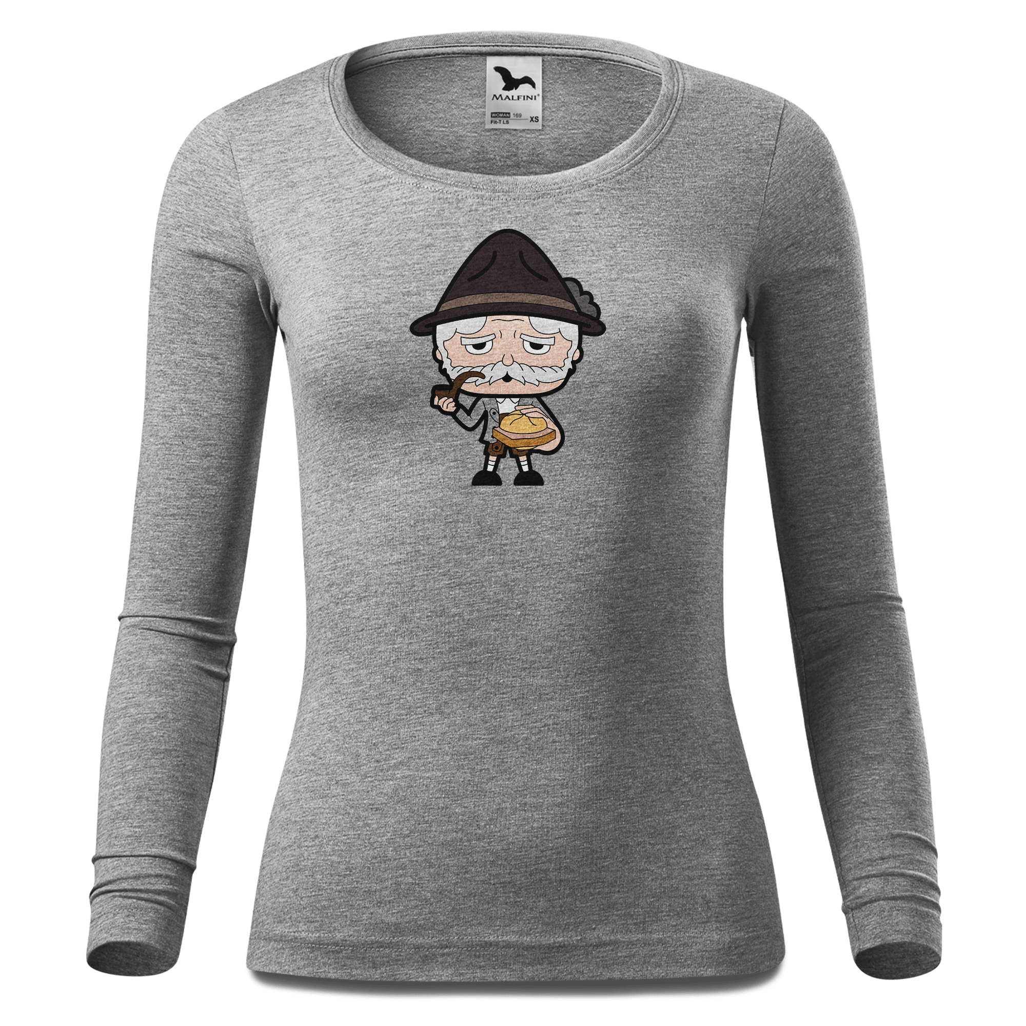 Da Oid Sinzer Leberkassemmel Longsleeve Fitted Damen Grau Meliert Hoegering Front Da Oid Sinzer Leberkassemmel Longsleeve Fitted Damen Grau Meliert Hoegering Front