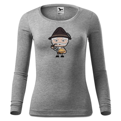 Da Oid Sinzer Leberkassemmel Longsleeve Fitted Damen Grau Meliert Hoegering Front Da Oid Sinzer Leberkassemmel Longsleeve Fitted Damen Grau Meliert Hoegering Front