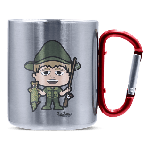 Da Jung Sinzer Angler Edelstahl Kaffeetasse roter Karabiner 320ml Kitzstein Front