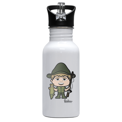 Da Jung Sinzer Angler Edelstahl Trinkflasche mit klappbarem Mundstueck 500ml Weiss Rotwand Front