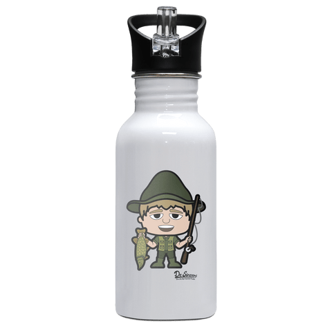 Da Jung Sinzer Angler Edelstahl Trinkflasche mit klappbarem Mundstueck 500ml Weiss Rotwand Front