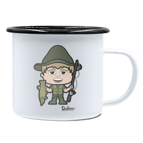 Da Jung Sinzer Angler Emaille Tasse 450ml Weiss Schwarz Spitzstein Front