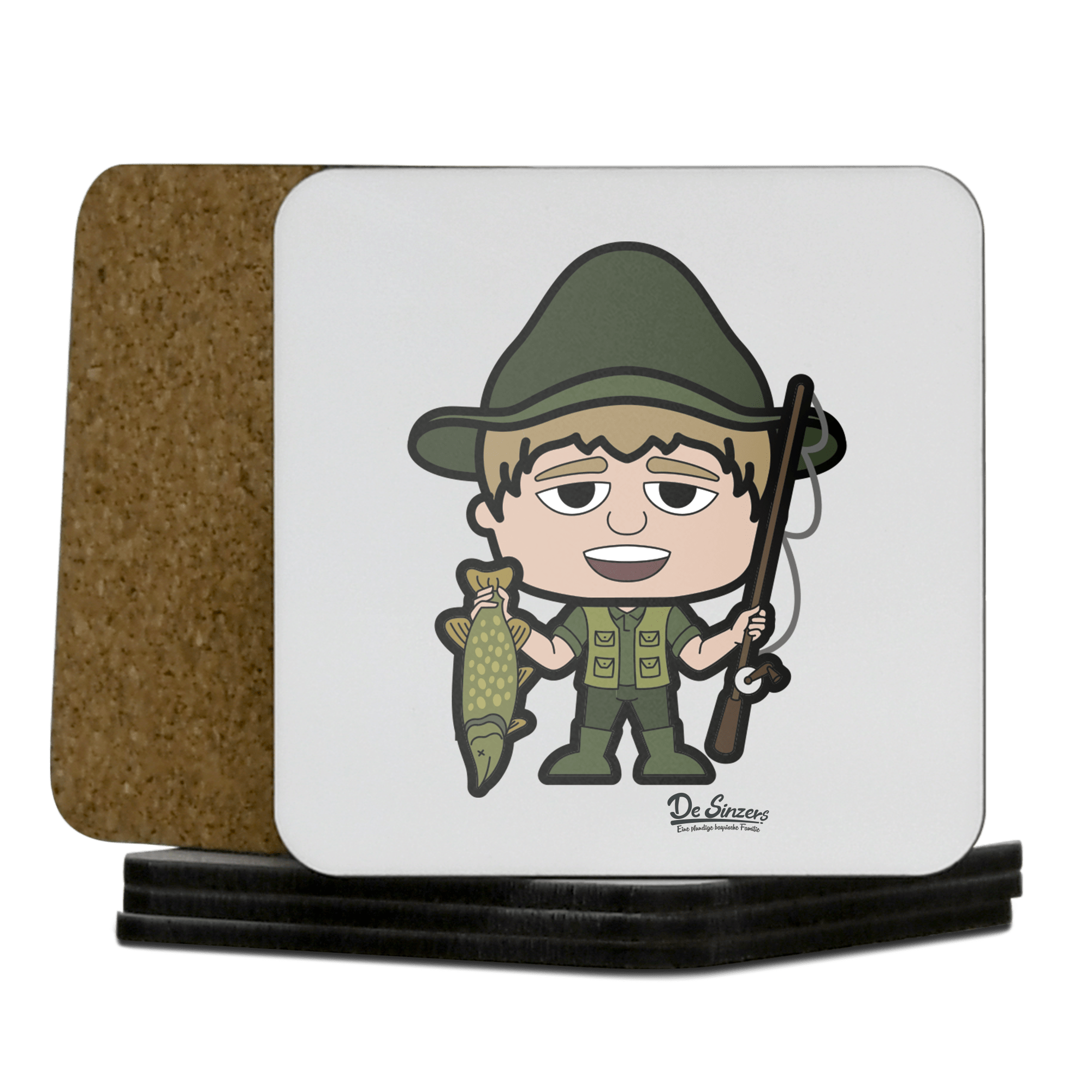 Da Jung Sinzer Angler Korkuntersetzer 5er Set 95 x 95 mm Weiss Karkopf Front