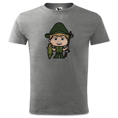 Da Jung Sinzer Angler T Shirt Kinder Grau Meliert Finkenweg Front