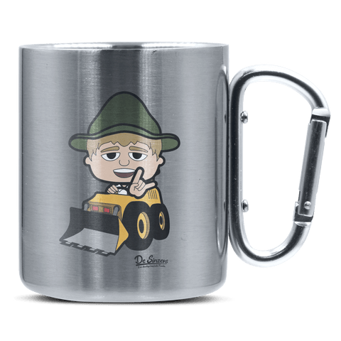 Da Jung Sinzer Baggerfahrer Edelstahl Kaffeetasse silberer Karabiner 320ml Grosser Traithen Front