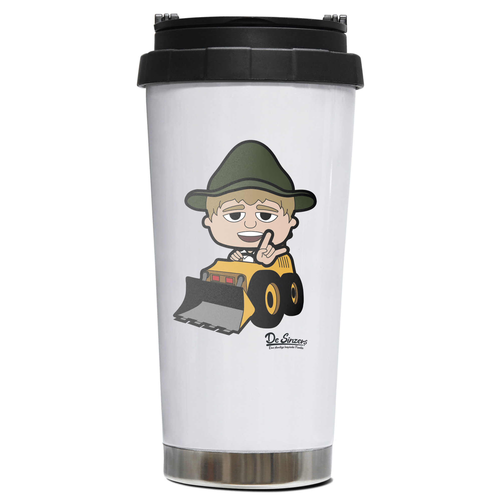 Da Jung Sinzer Baggerfahrer Edelstahl Trinkbecher To Go 470ml Weiss Wildbarren Front