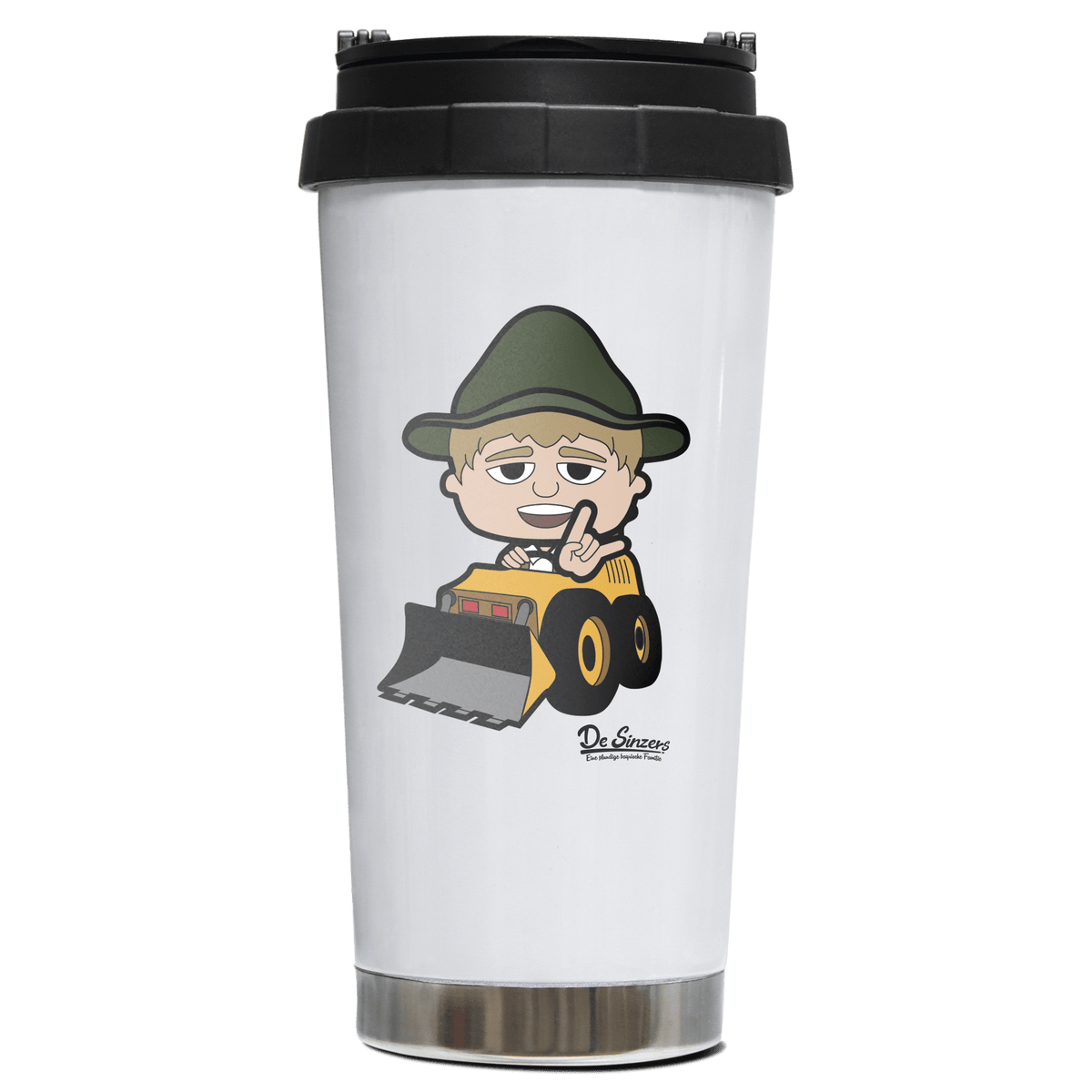 Da Jung Sinzer Baggerfahrer Edelstahl Trinkbecher To Go 470ml Weiss Wildbarren Front