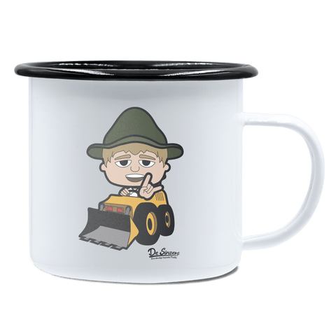 Da Jung Sinzer Baggerfahrer Emaille Tasse 450ml Weiss Schwarz Spitzstein Front