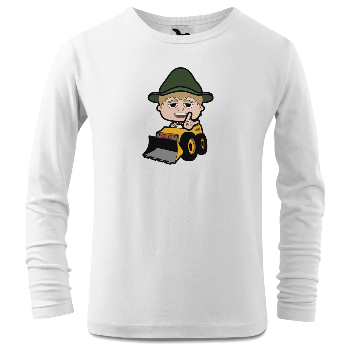 Da Jung Sinzer Baggerfahrer Longsleeve Kinder Weiss Westerndorf Front