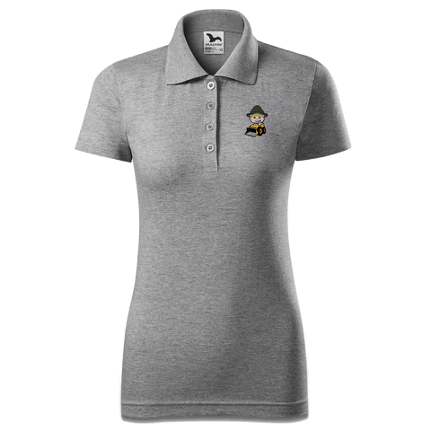 Da Jung Sinzer Baggerfahrer Polo Shirt Damen Grau Meliert Lack Front