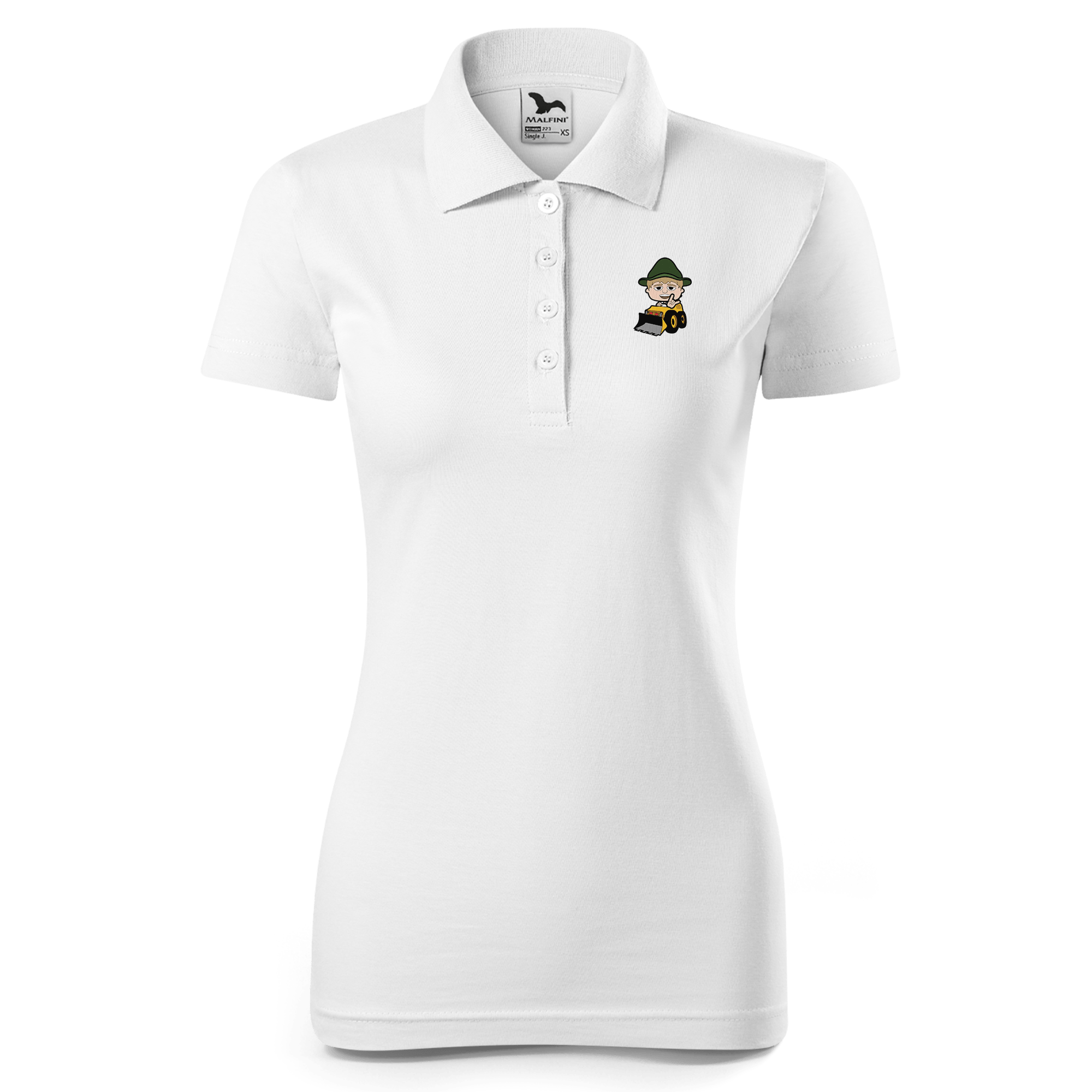 Da Jung Sinzer Baggerfahrer Polo Shirt Damen Weiss Simser Weg Front