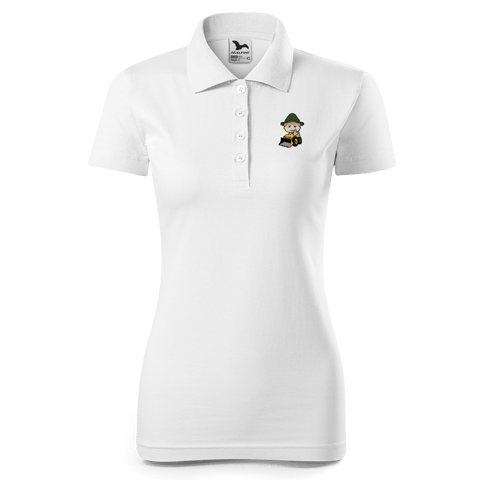 Da Jung Sinzer Baggerfahrer Polo Shirt Damen Weiss Simser Weg Front