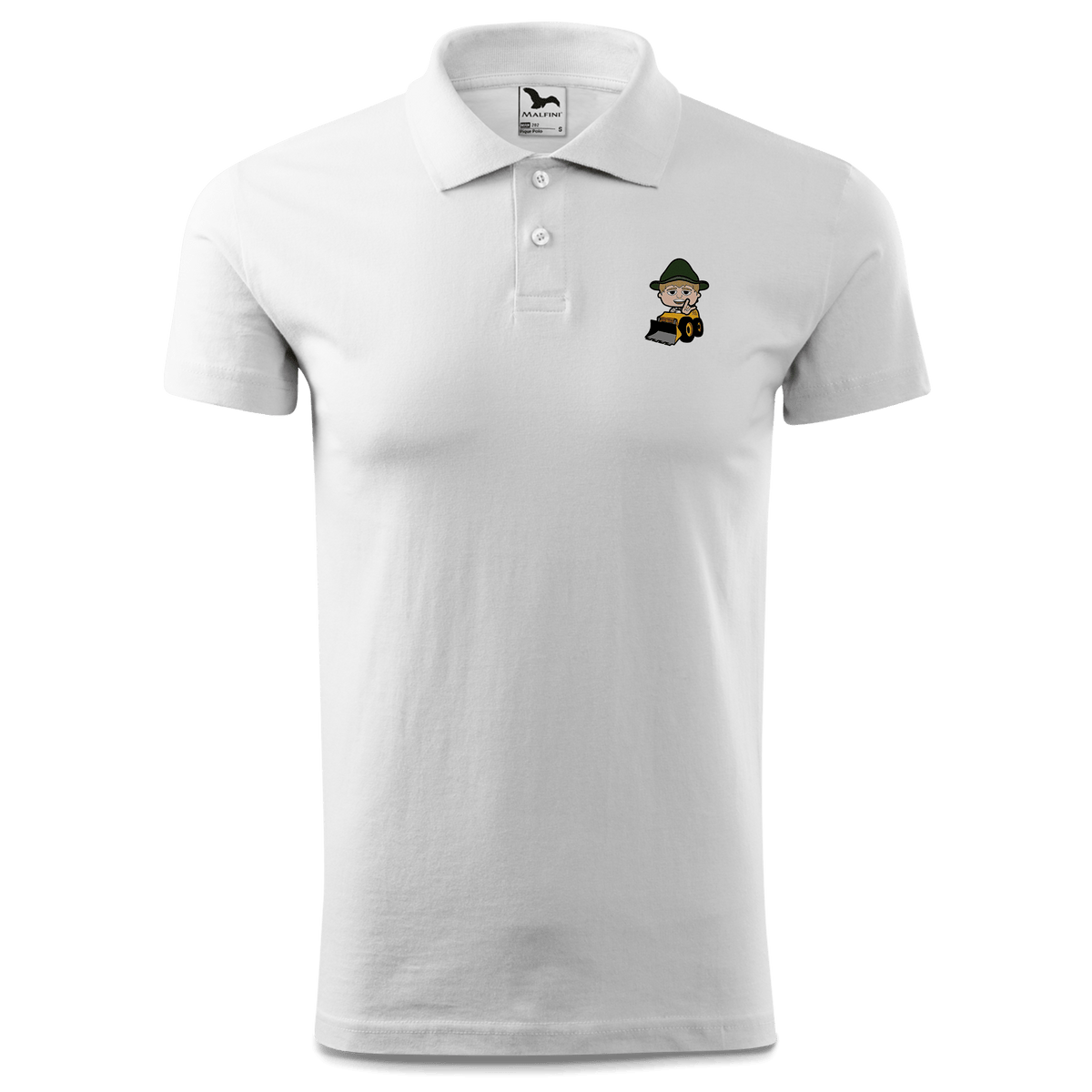 Da Jung Sinzer Baggerfahrer Polo Shirt Herren Weiss Murnau Front