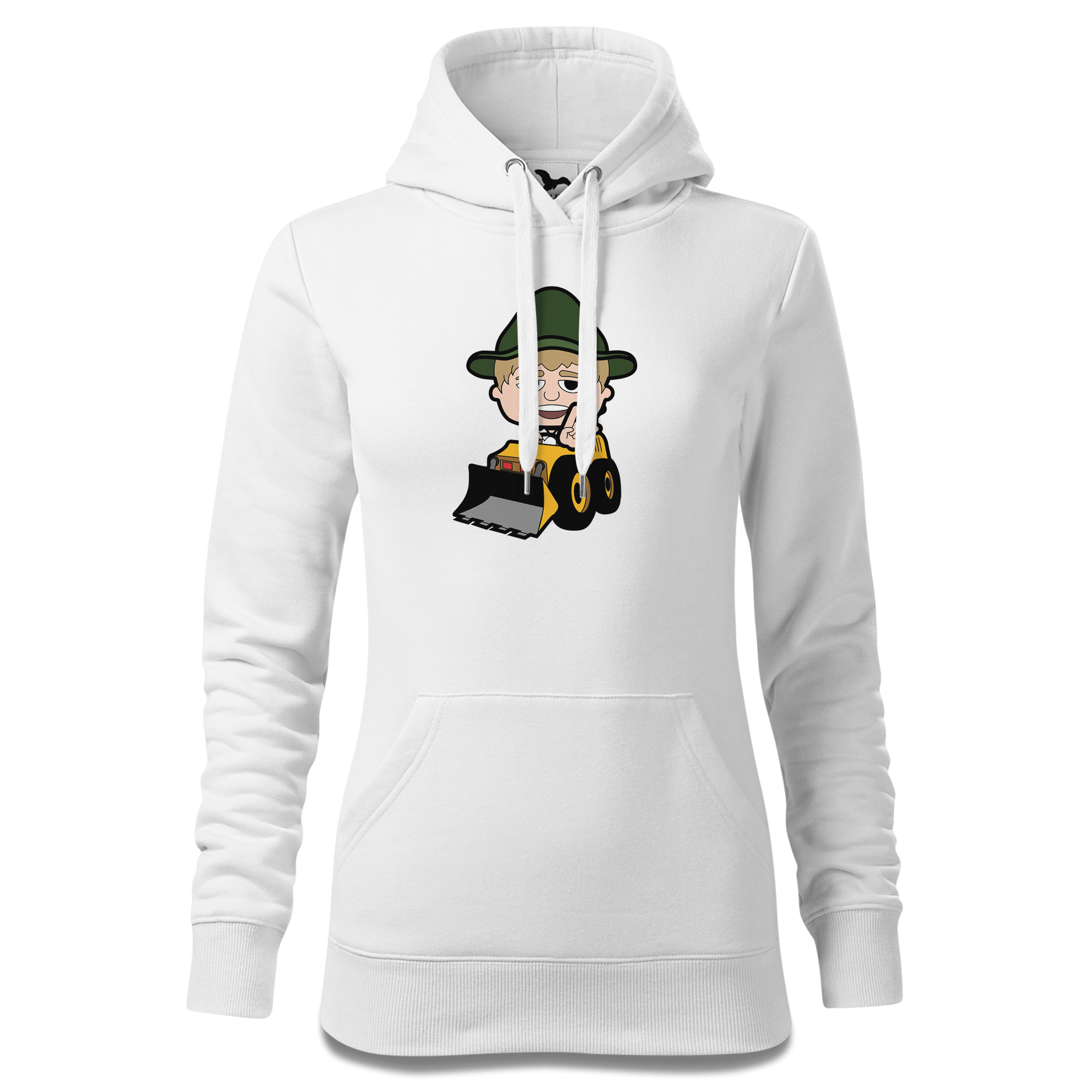 Da Jung Sinzer Baggerfahrer Sweatshirt Hoody Damen Weiss Eckenholz Front