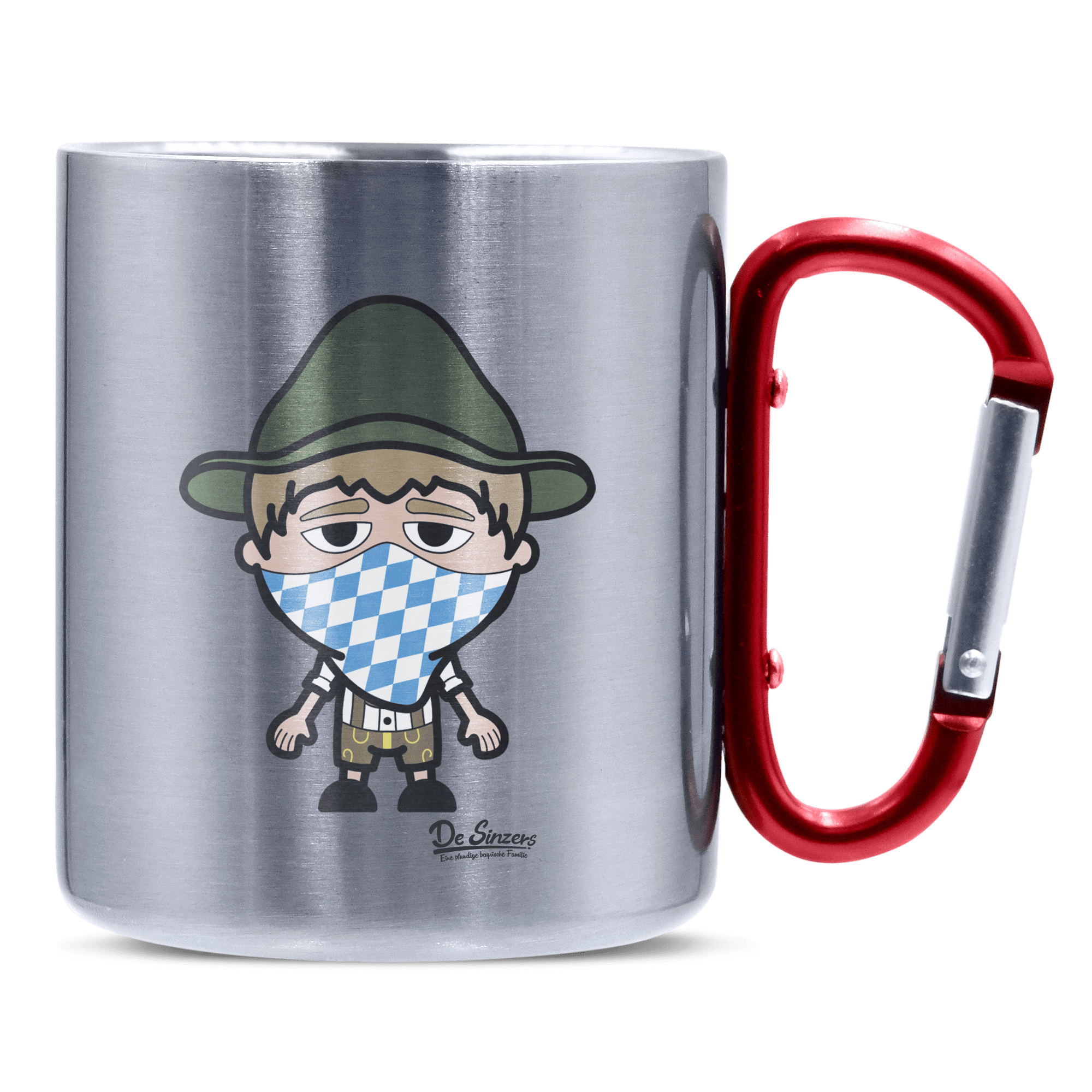 Da Jung Sinzer Bayrisches Mundtuch Edelstahl Kaffeetasse roter Karabiner 320ml Kitzstein Front
