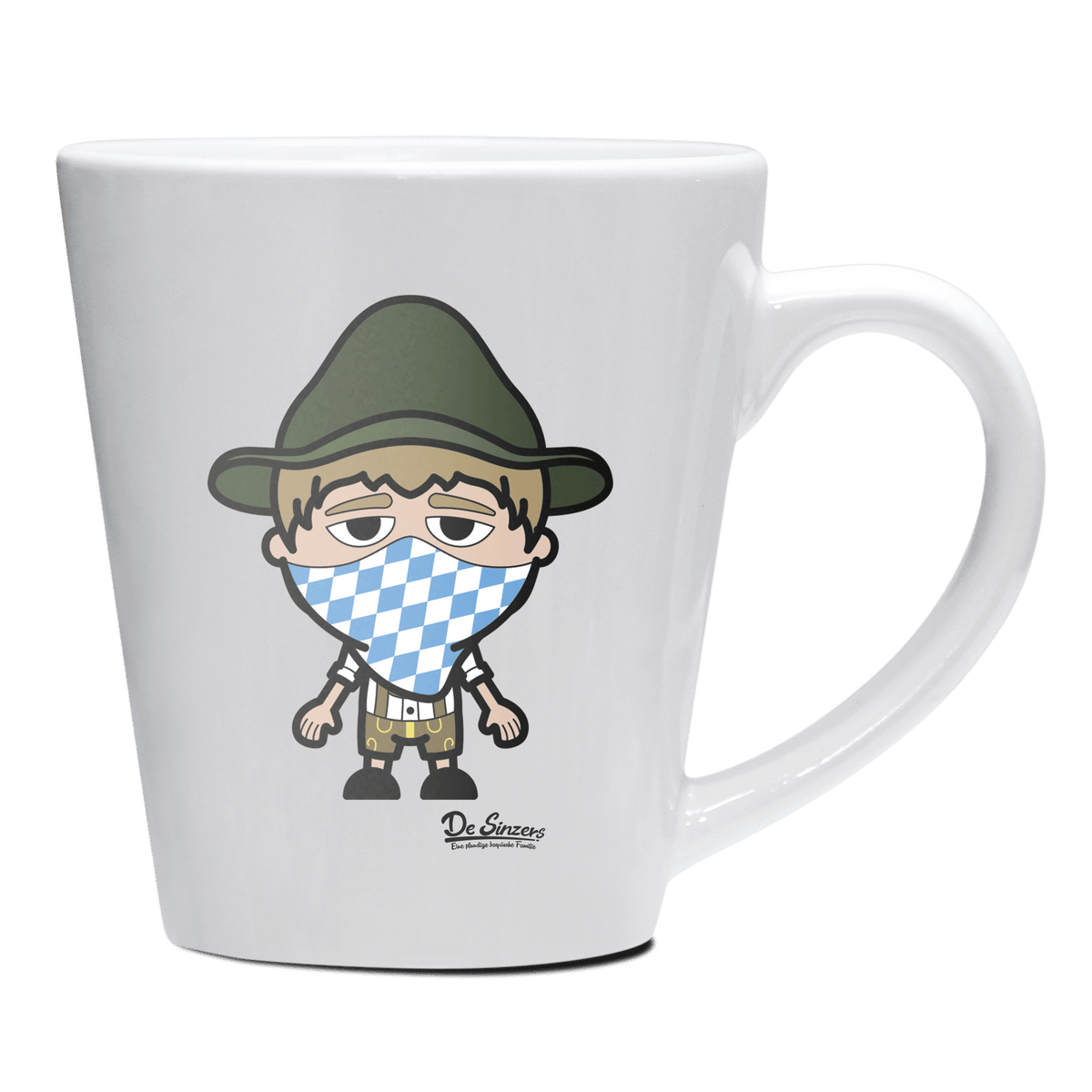 Da Jung Sinzer Bayrisches Mundtuch Keramik Kaffeetasse 200ml Weiss Herzogstand Front