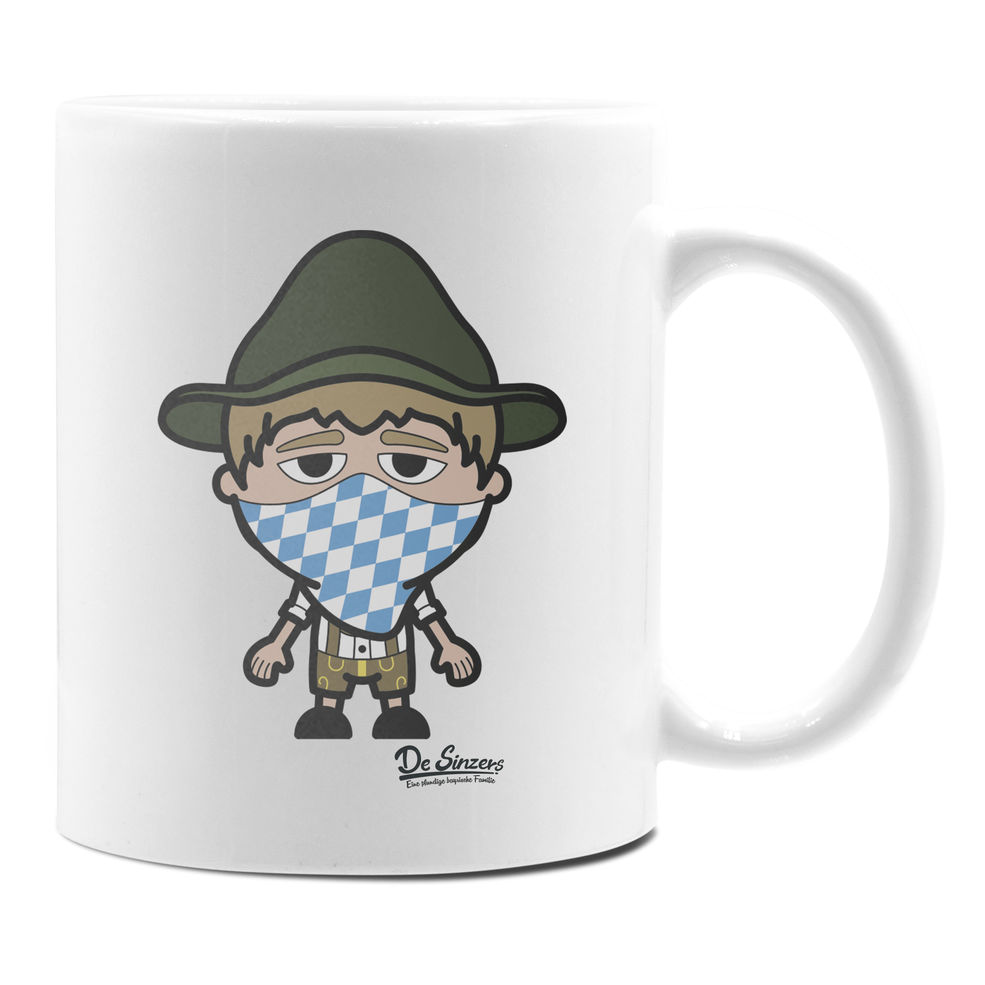 Da Jung Sinzer Bayrisches Mundtuch Keramik Kaffeetasse 330ml Weiss Rampoldplatte Front