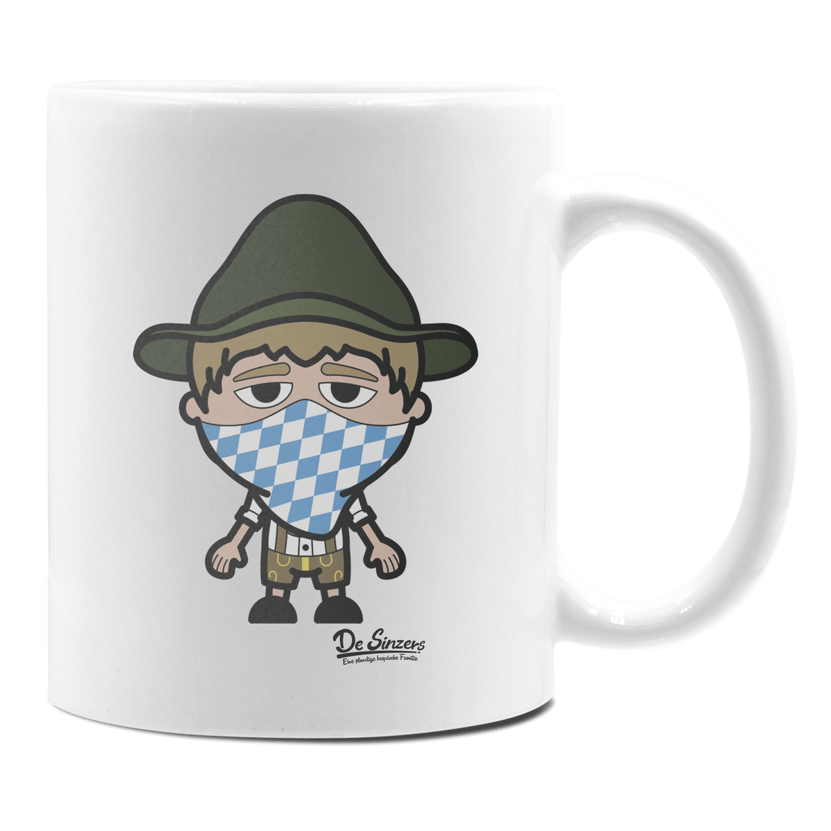 Da Jung Sinzer Bayrisches Mundtuch Keramik Kaffeetasse 330ml Weiss Rampoldplatte Front