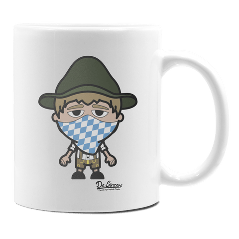 Da Jung Sinzer Bayrisches Mundtuch Keramik Kaffeetasse 330ml Weiss Rampoldplatte Front