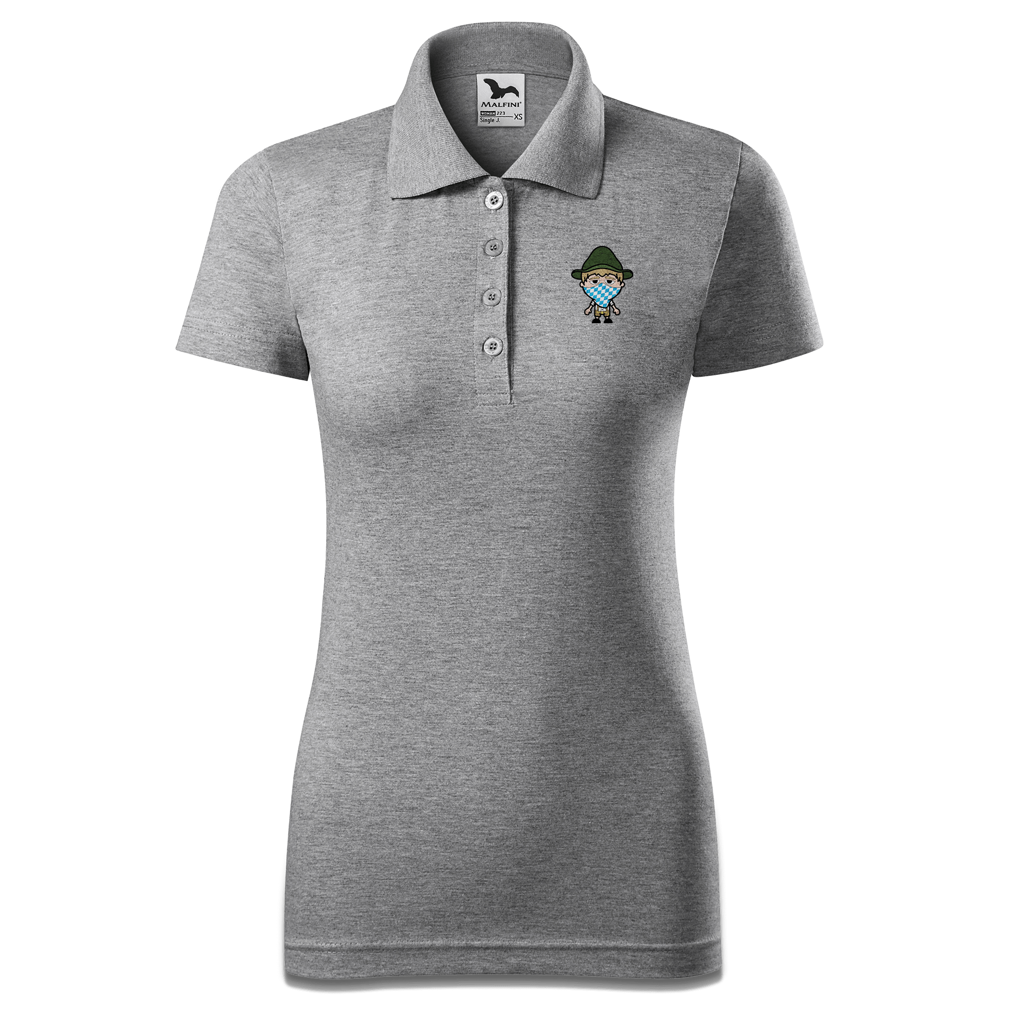 Da Jung Sinzer Bayrisches Mundtuch Polo Shirt Damen Grau Meliert Lack Front