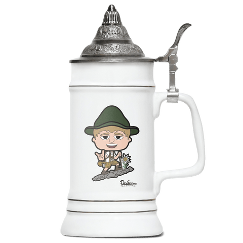 Da Jung Sinzer Bergsteiger Bierkrug 500ml Weiss mit Spitzdeckel Wendelstein Front