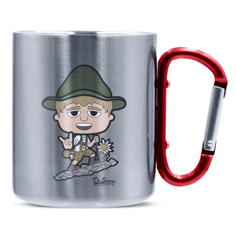 Da Jung Sinzer Bergsteiger Edelstahl Kaffeetasse roter Karabiner 320ml Kitzstein Front