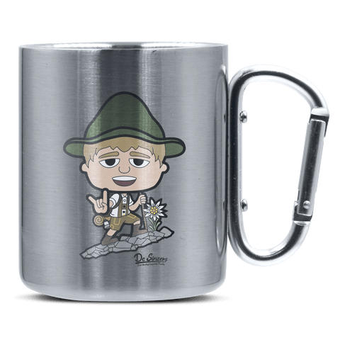 Da Jung Sinzer Bergsteiger Edelstahl Kaffeetasse silberer Karabiner 320ml Grosser Traithen Front