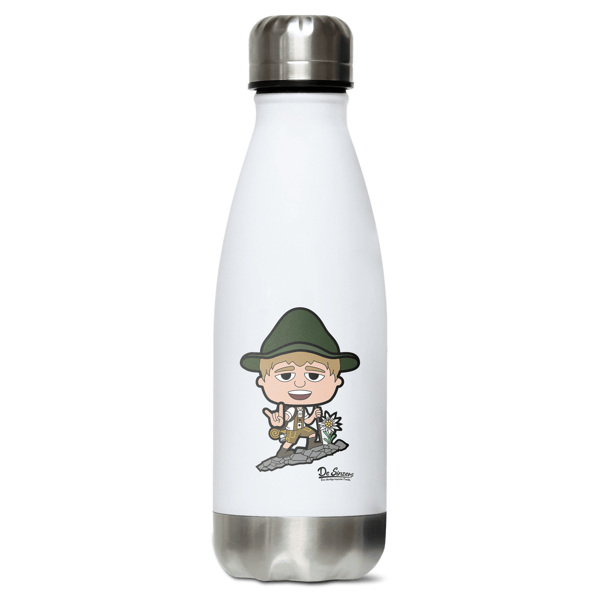 Da Jung Sinzer Bergsteiger Edelstahl Thermoflasche 350ml Weiss Silber Kreuzspitze Front