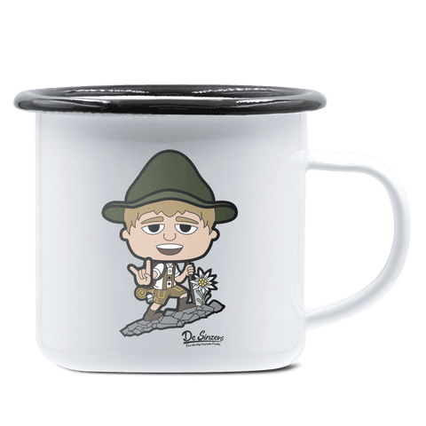 Da Jung Sinzer Bergsteiger Emaille Tasse 375ml Weiss Schwarz Hochries Front 1