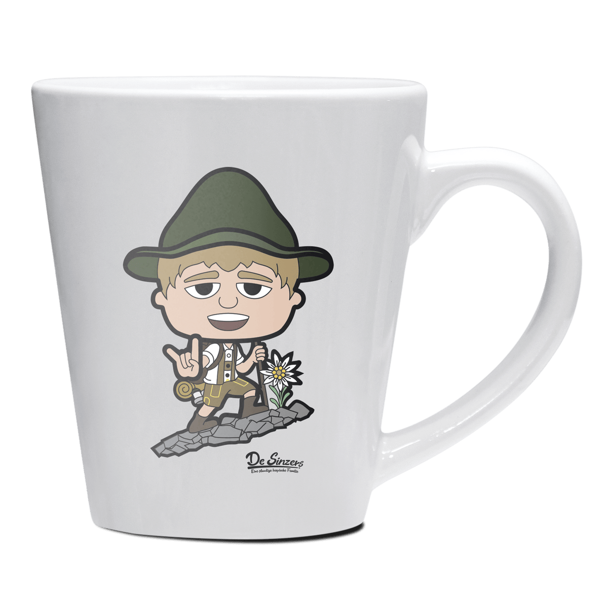 Da Jung Sinzer Bergsteiger Keramik Kaffeetasse 200ml Weiss Herzogstand Front