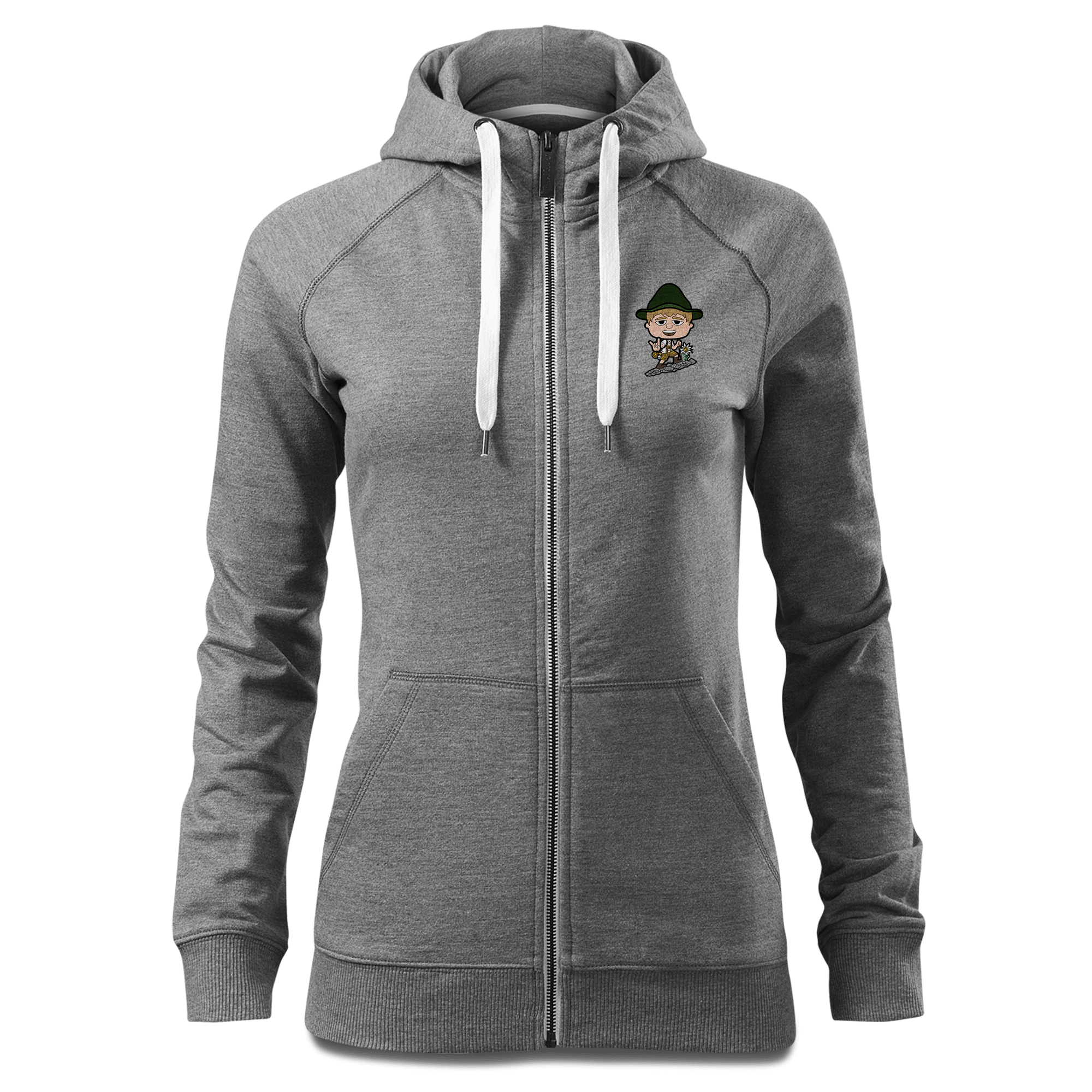 Da Jung Sinzer Bergsteiger Sweatshirt Zip Hoody Damen Grau Meliert Kreut Front