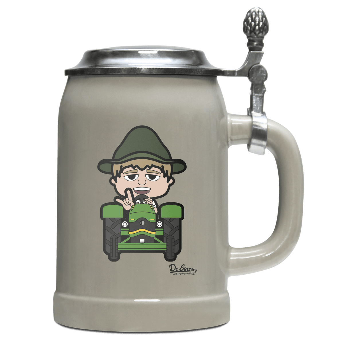 Da Jung Sinzer Bulldog Bierkrug 500ml Grau mit Deckel Hocheck Front