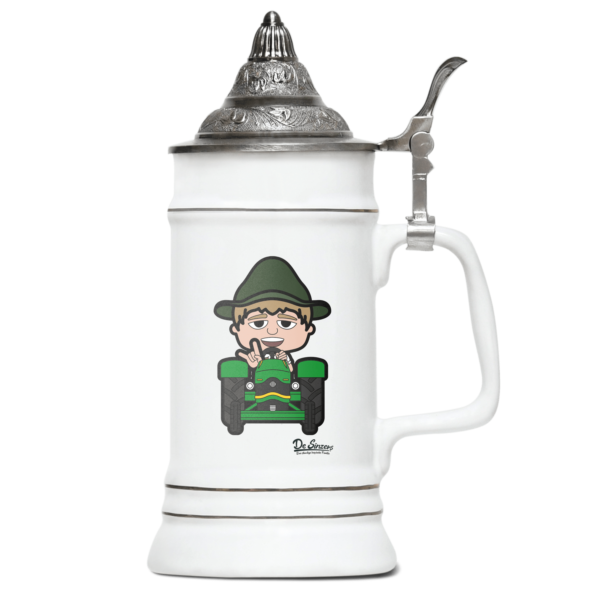 Da Jung Sinzer Bulldog Bierkrug 500ml Weiss mit Spitzdeckel Wendelstein Front