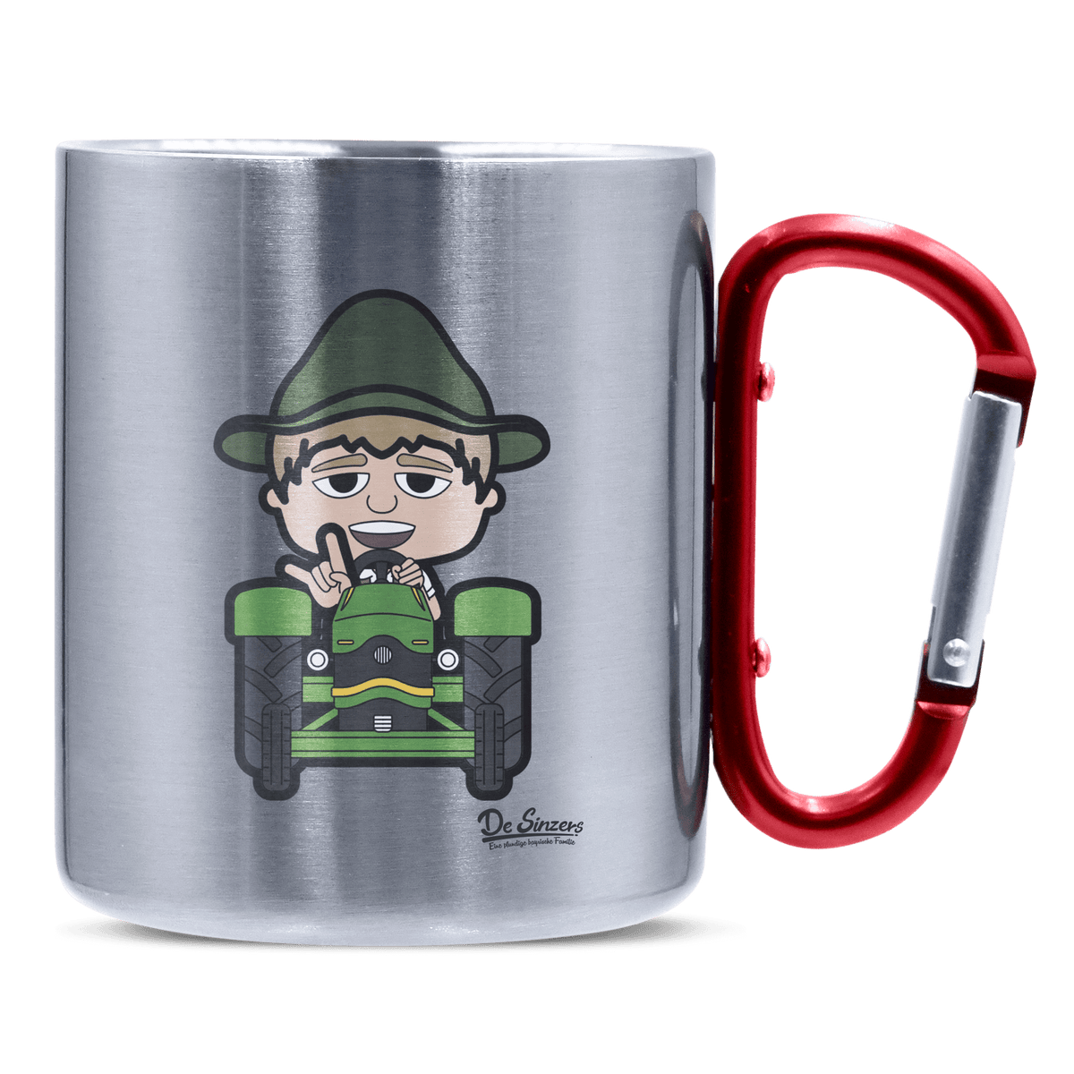 Da Jung Sinzer Bulldog Edelstahl Kaffeetasse roter Karabiner 320ml Kitzstein Front