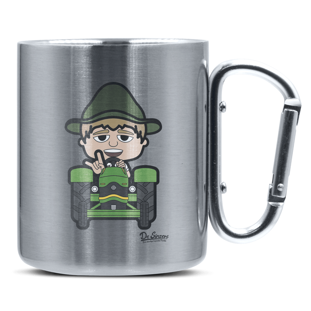 Da Jung Sinzer Bulldog Edelstahl Kaffeetasse silberer Karabiner 320ml Grosser Traithen Front
