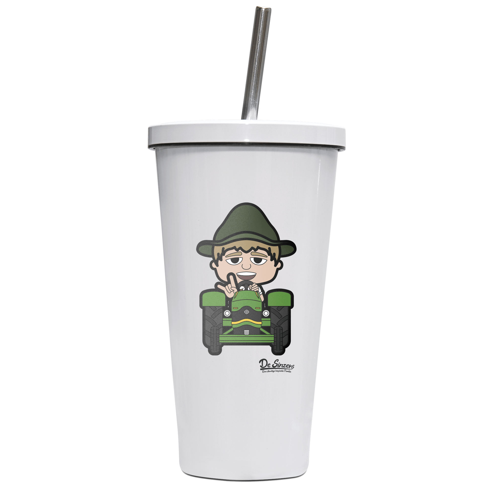 Da Jung Sinzer Bulldog Edelstahl Trinkbecher mit Strohhalm 480ml Weiss Krottenkopf Front