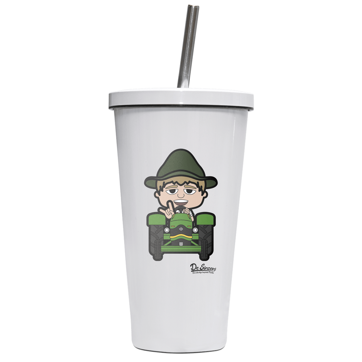 Da Jung Sinzer Bulldog Edelstahl Trinkbecher mit Strohhalm 480ml Weiss Krottenkopf Front