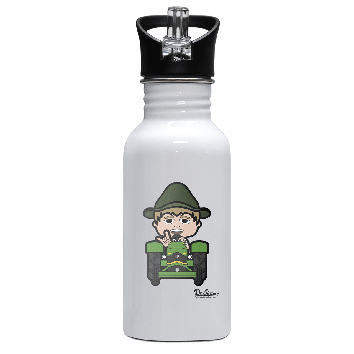 Da Jung Sinzer Bulldog Edelstahl Trinkflasche mit klappbarem Mundstueck 500ml Weiss Rotwand Front