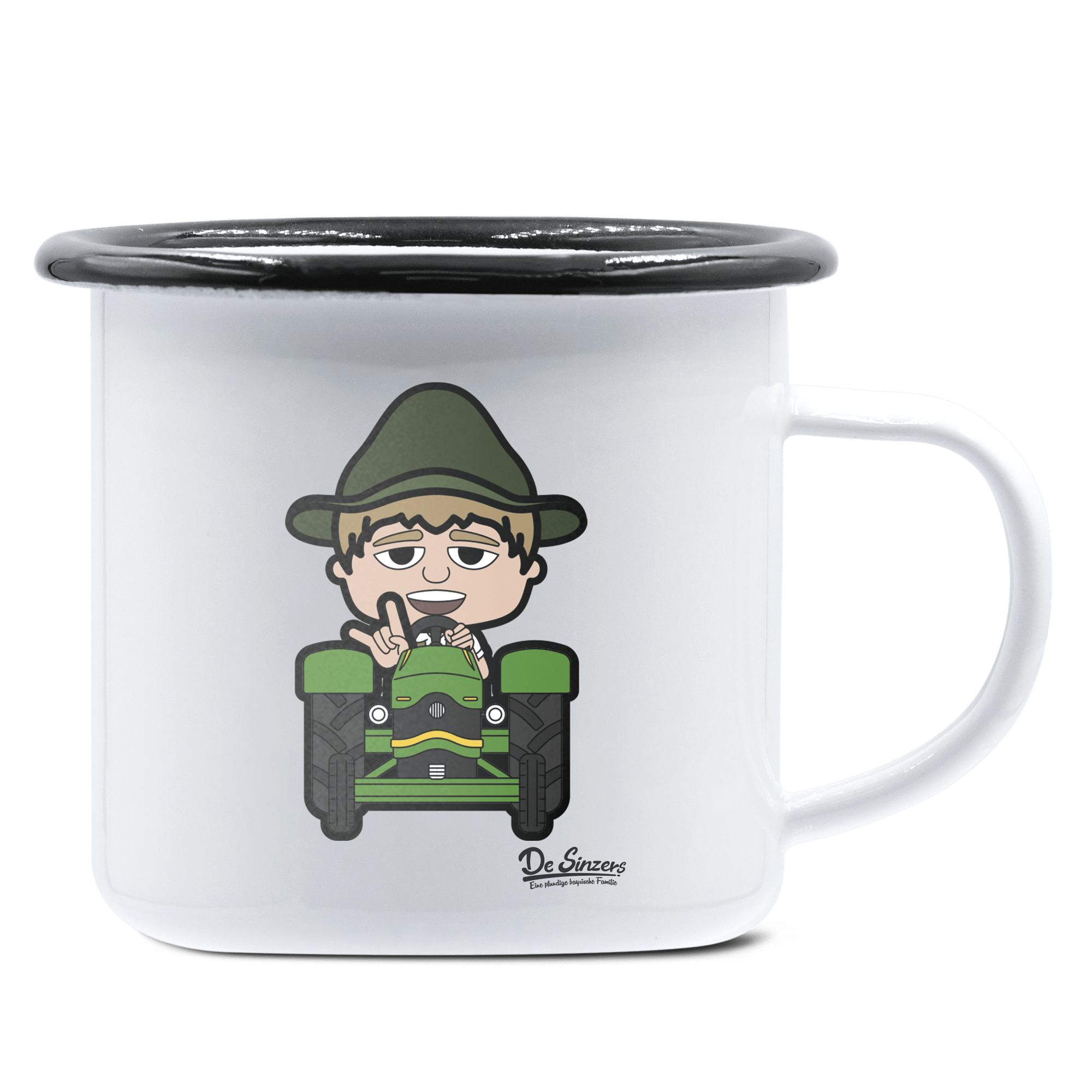 Da Jung Sinzer Bulldog Emaille Tasse 375ml Weiss Schwarz Hochries Front