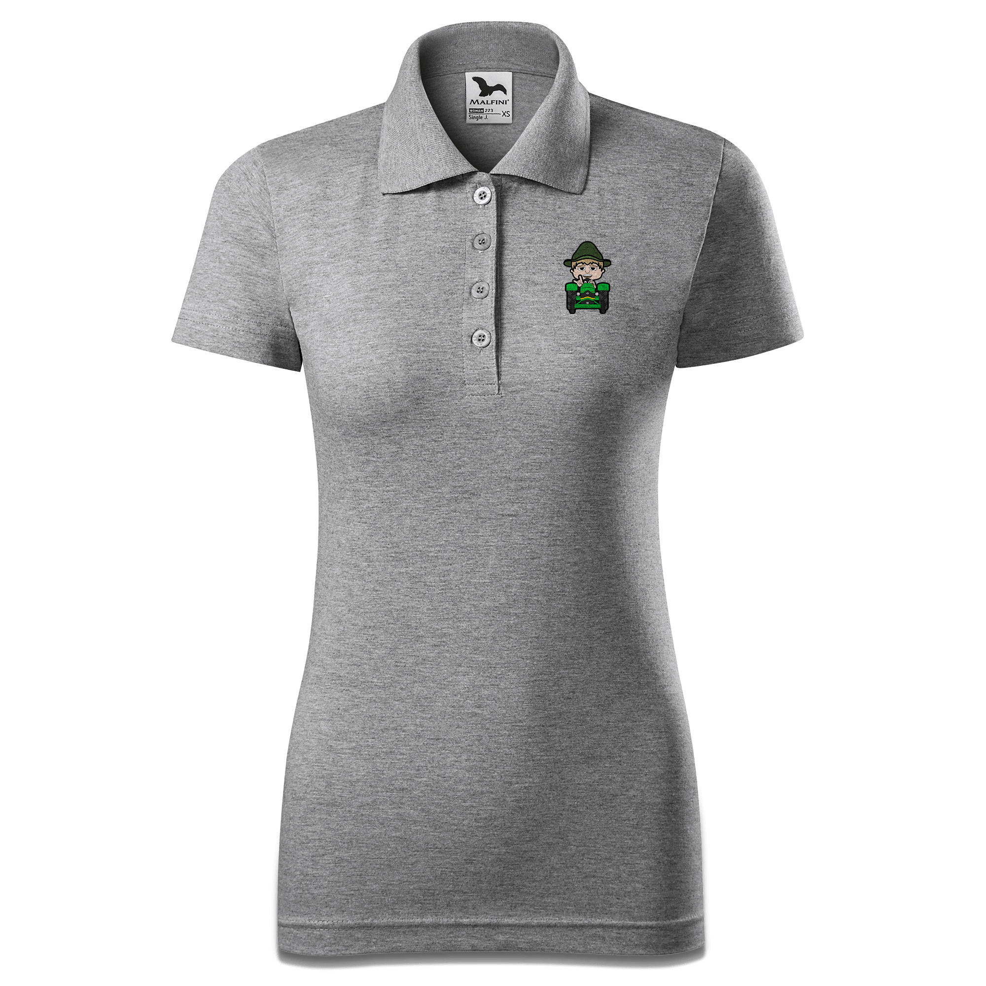 Da Jung Sinzer Bulldog Polo Shirt Damen Grau Meliert Lack Front