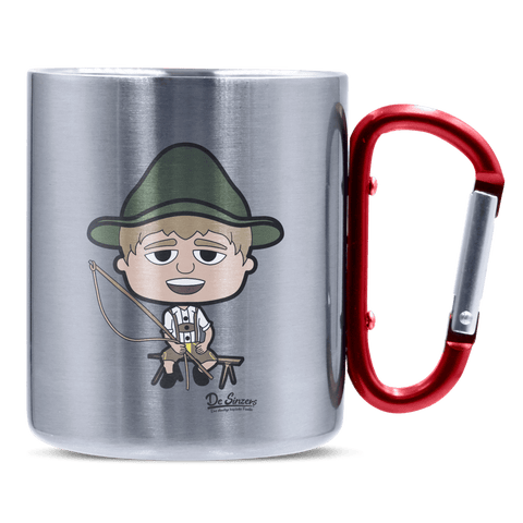 Da Jung Sinzer Goaßlschnoizer Edelstahl Kaffeetasse roter Karabiner 320ml Kitzstein Front