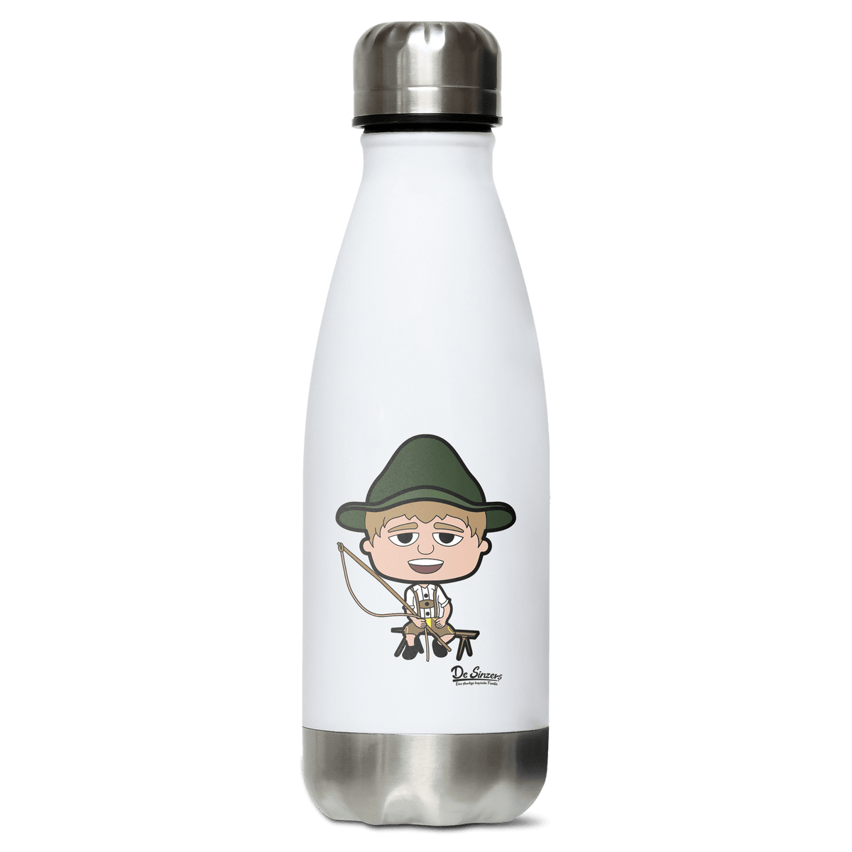 Da Jung Sinzer Goasslschnoizer Edelstahl Thermoflasche 350ml Weiss Silber Kreuzspitze Front