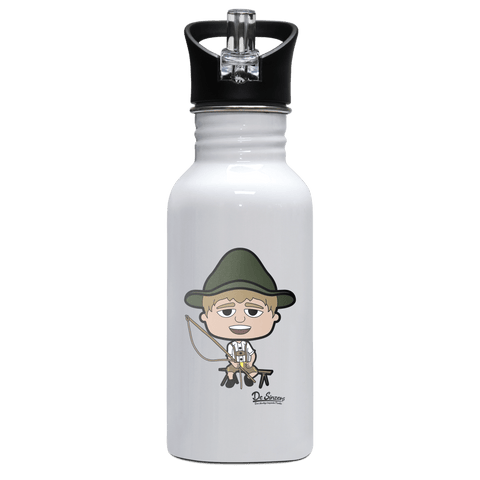 Da Jung Sinzer Goaßlschnoizer Edelstahl Trinkflasche mit klappbarem Mundstueck 500ml Weiss Rotwand Front