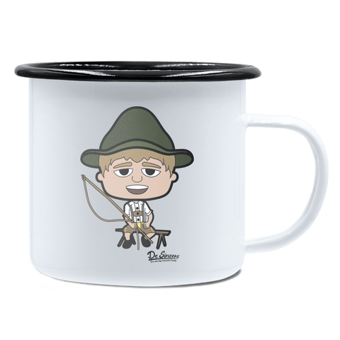 Da Jung Sinzer Goasslschnoizer Emaille Tasse 450ml Weiss Schwarz Spitzstein Front