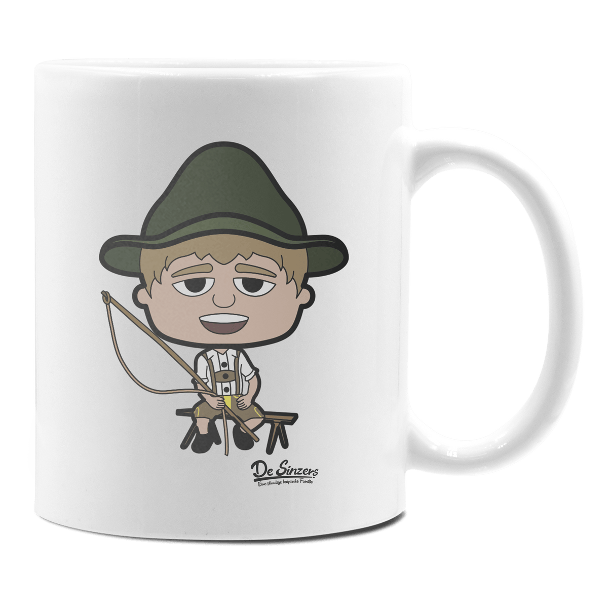 Da Jung Sinzer Goaßlschnoizer Keramik Kaffeetasse 330ml Weiss Rampoldplatte Front