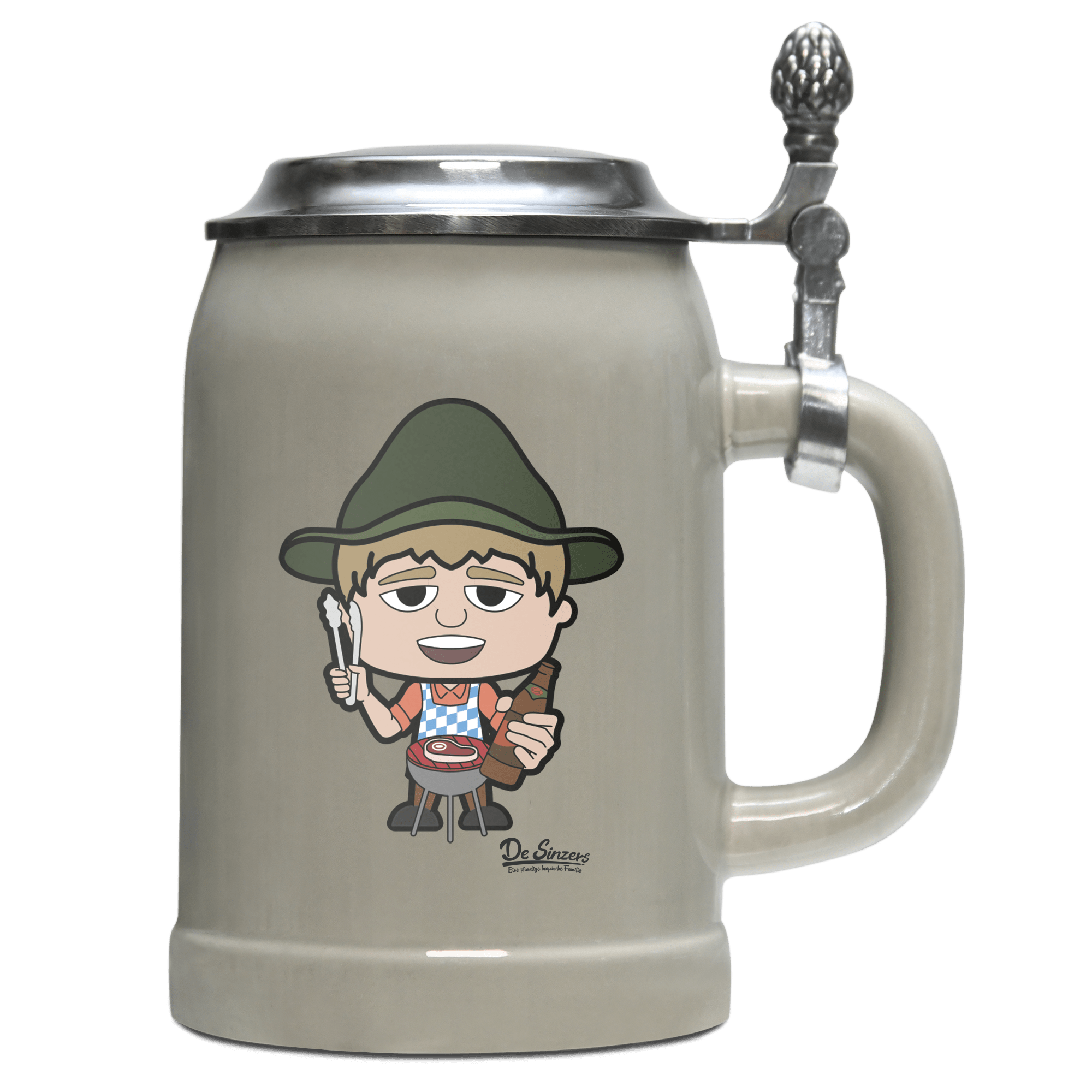 Da Jung Sinzer Griller Bierkrug 500ml Grau mit Deckel Hocheck Front