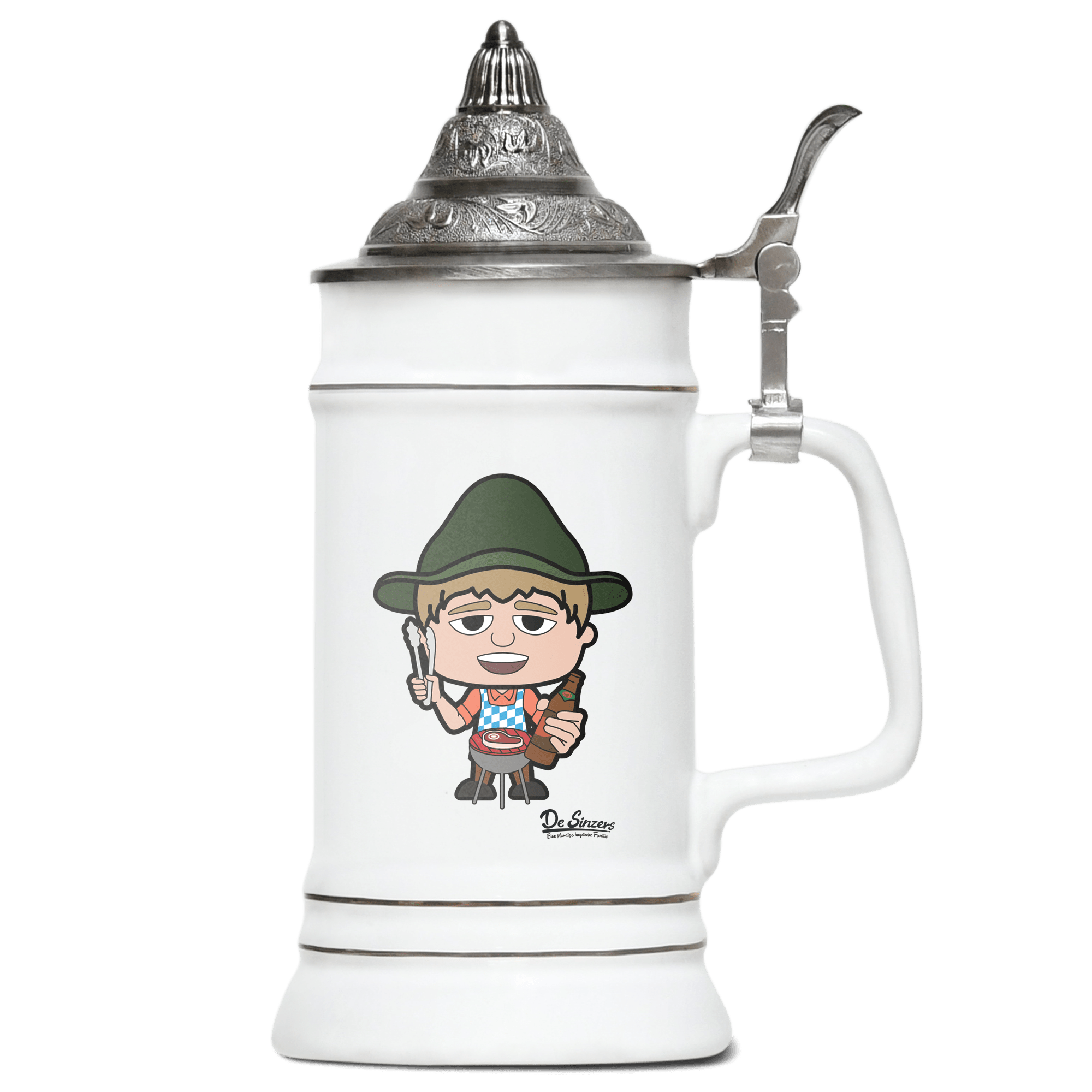 Da Jung Sinzer Griller Bierkrug 500ml Weiss mit Spitzdeckel Wendelstein Front