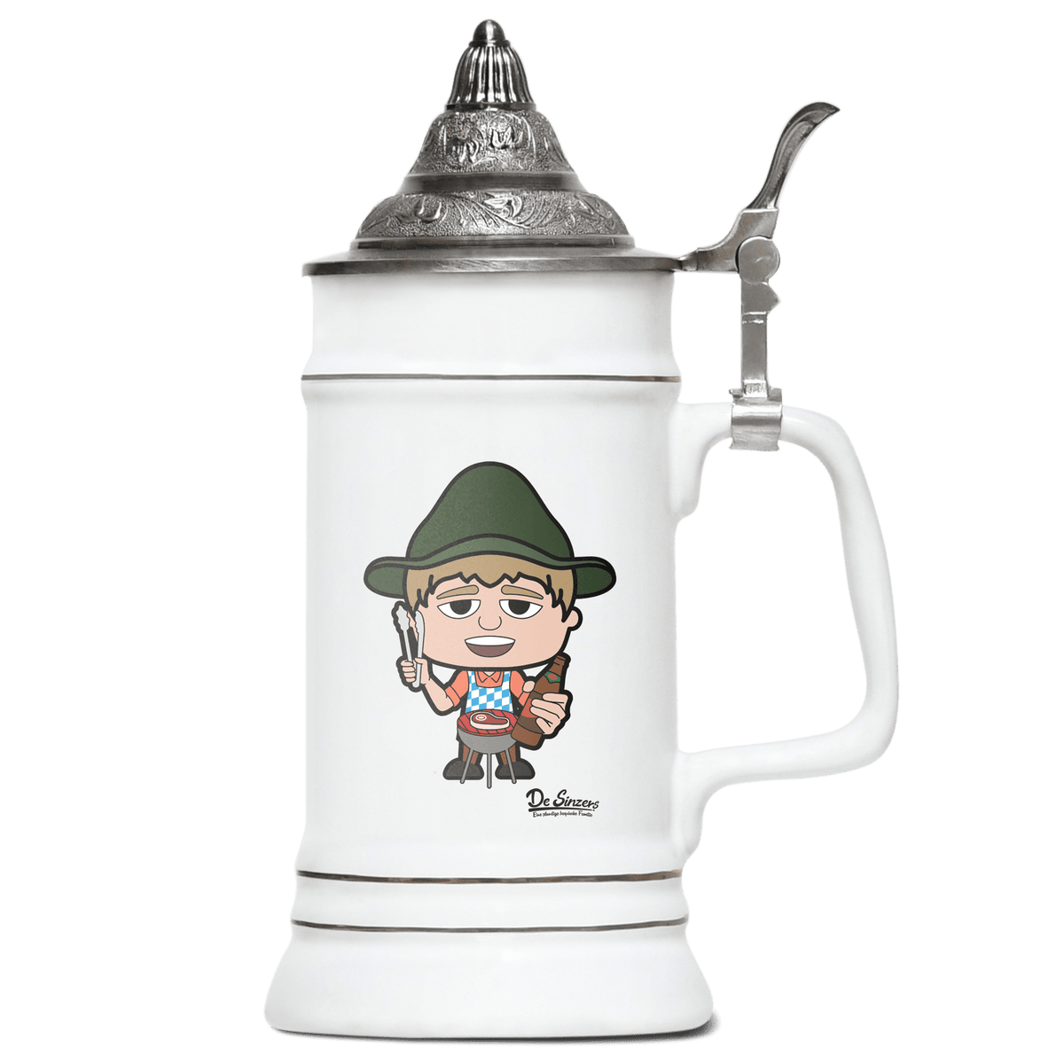 Da Jung Sinzer Griller Bierkrug 500ml Weiss mit Spitzdeckel Wendelstein Front